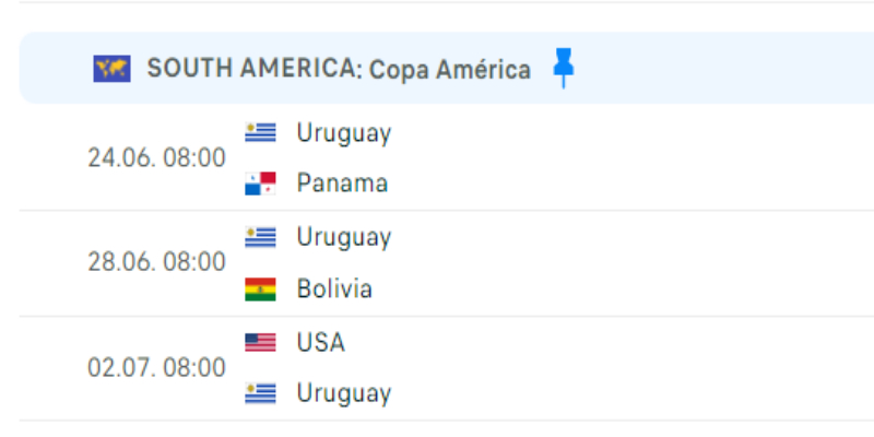 Lịch thi đấu vòng bảng Copa America 2024 của Uruguay