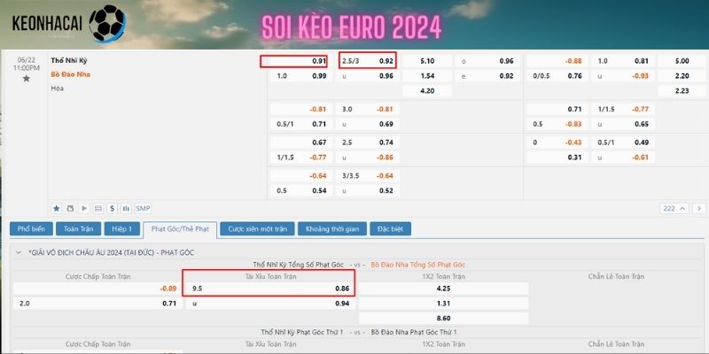 Soi kèo trận Thổ Nhĩ Kỳ vs Bồ Đào Nha ngày 22/6