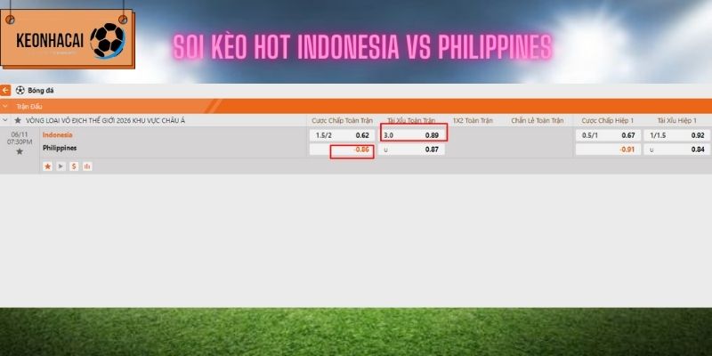 Soi kèo nhà cái trận Indonesia vs Philippines ngày 11/6